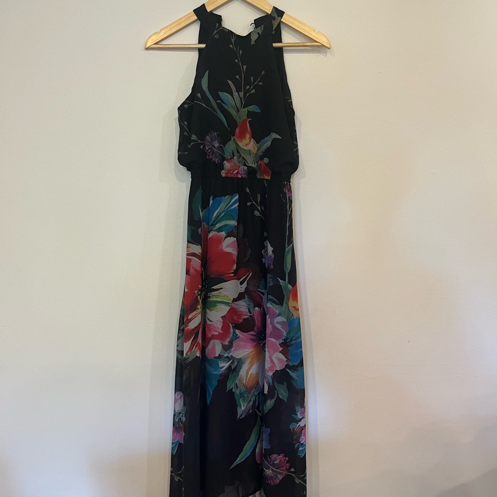 Black and Pink Halter Maxi Sundress